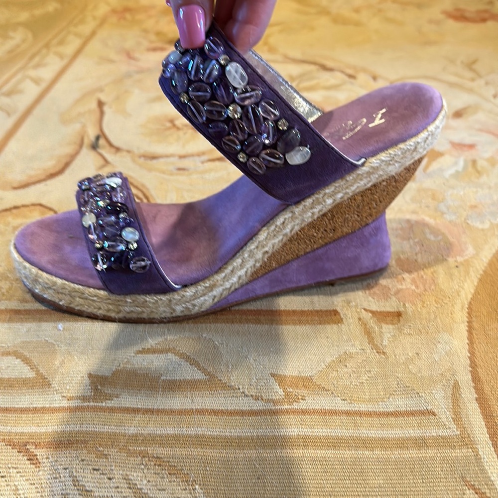 Leather Wedge Shoes with Genuine Amethyst Gemstones by I Garbelli Size 39